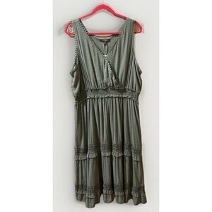 Boho Tiered Dress‎ XXL Green Sleeveless Lightweight Tiered Lace Peasant NWT